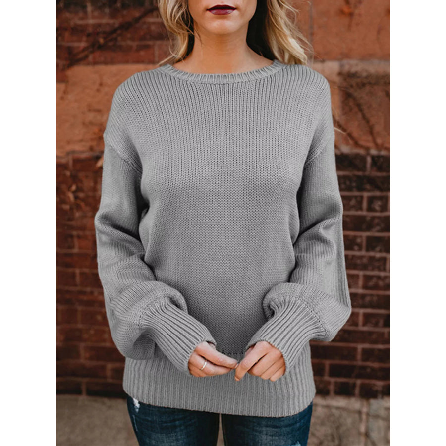 Tied Back Long Sleeve Sweater Grey / S Apparel and Accessories