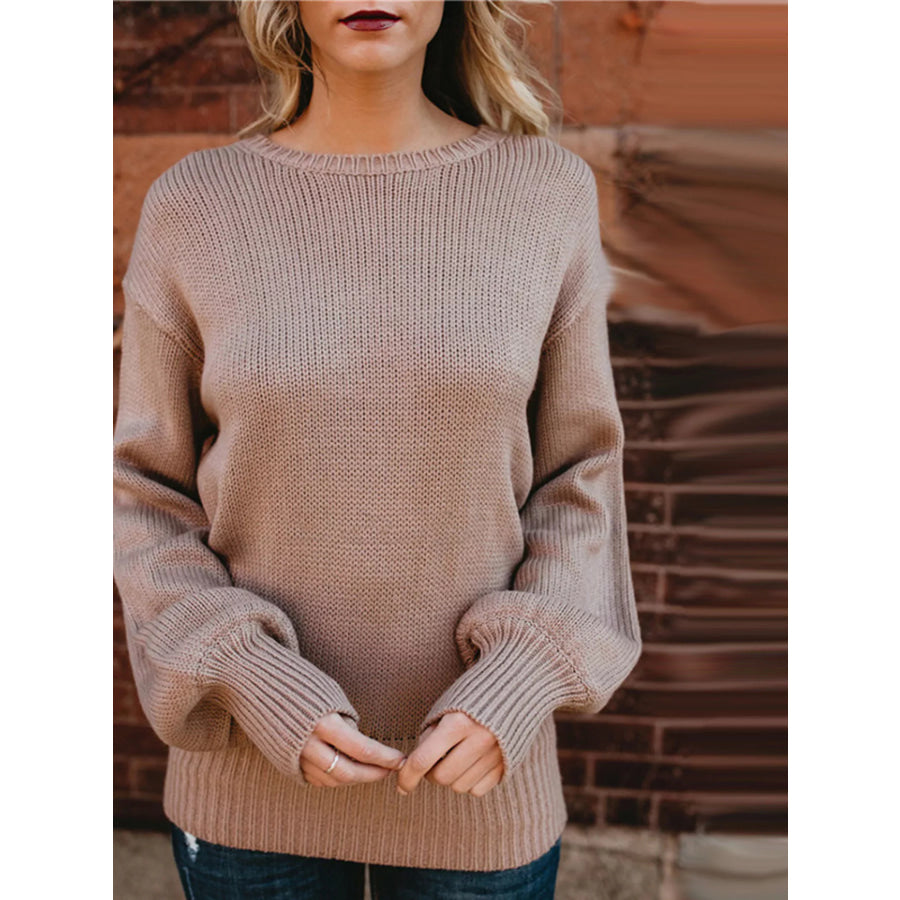 Tied Back Long Sleeve Sweater Lotus Root Starch / S Apparel and Accessories