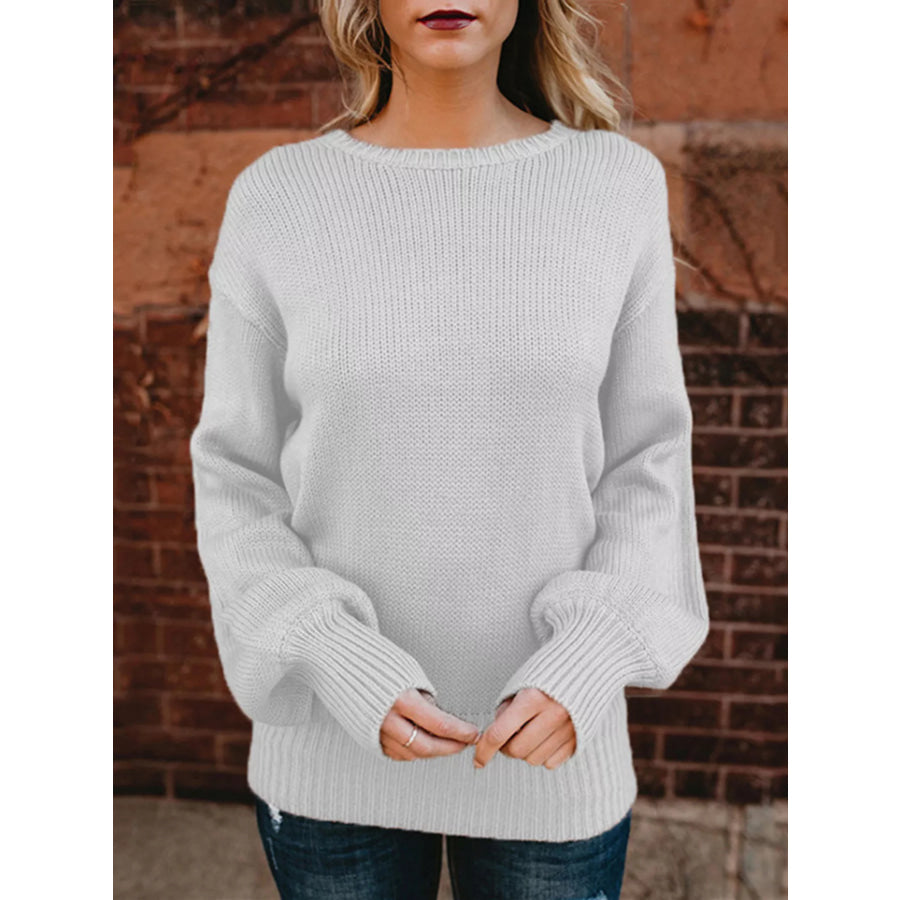 Tied Back Long Sleeve Sweater White / S Apparel and Accessories