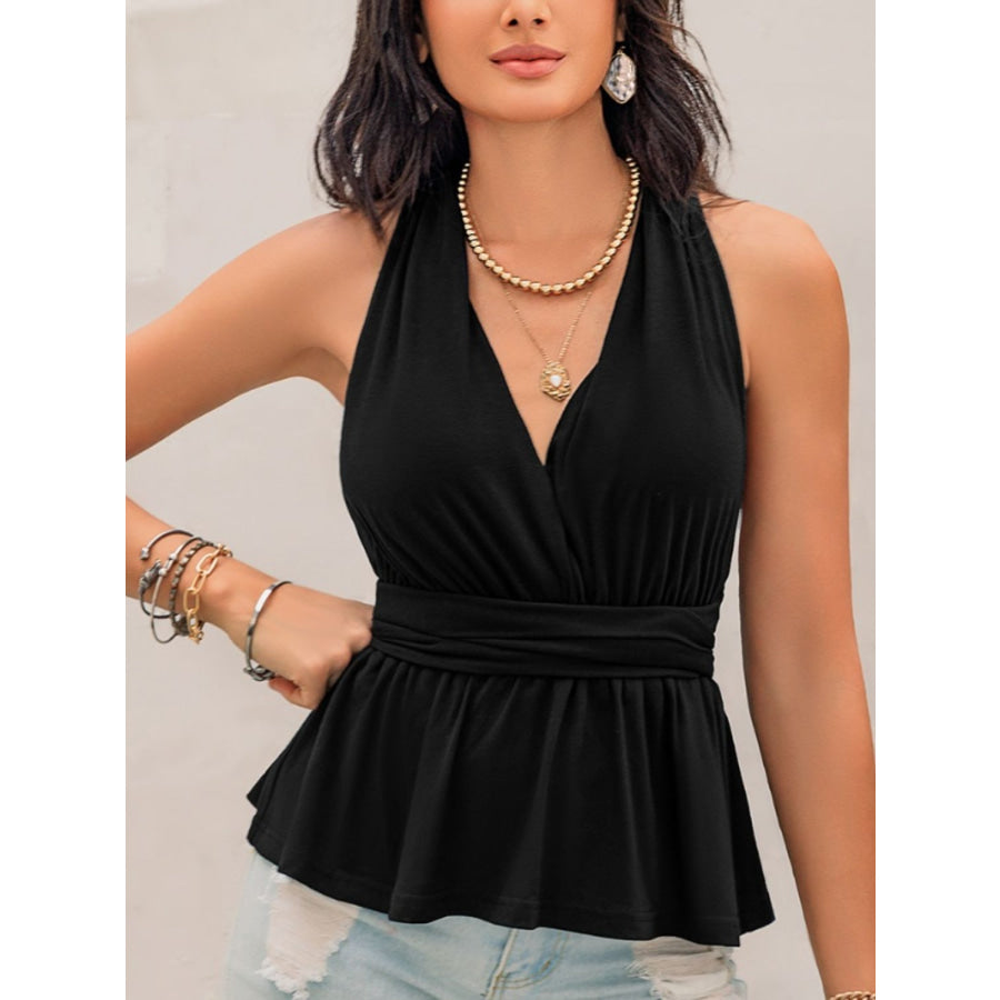 Tied Backless Peplum Top Apparel and Accessories