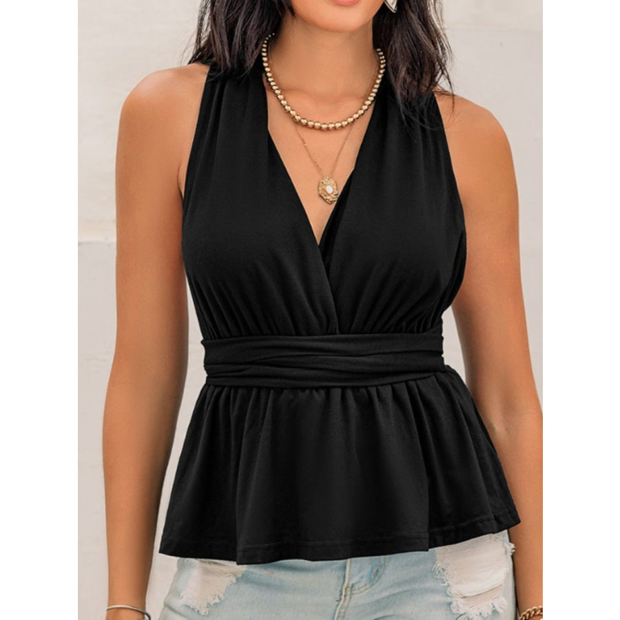 Tied Backless Peplum Top Black / S Apparel and Accessories