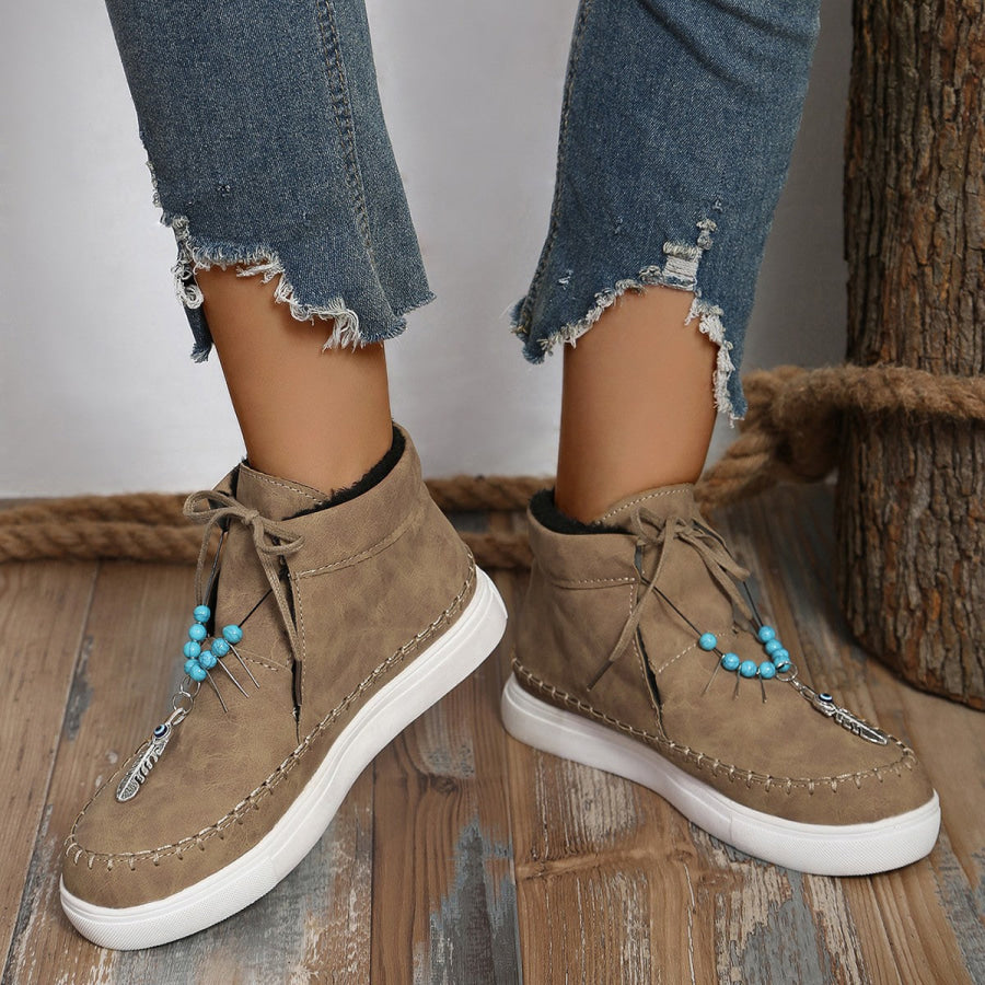 Tied Bead Trim Platform Sneakers Apparel and Accessories