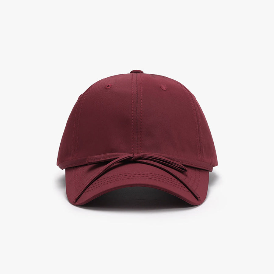 Tied Bow Cotton Baseball Cap Burgundy / One Size Apparel and Accessories