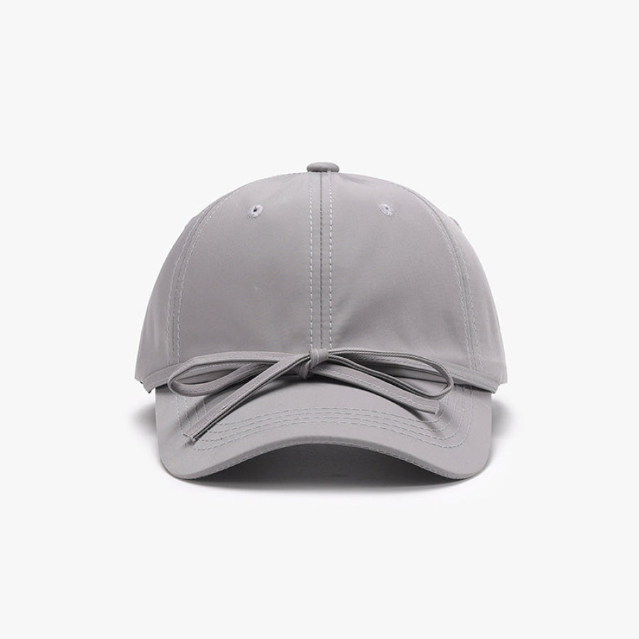 Tied Bow Cotton Baseball Cap Gray / One Size Apparel and Accessories