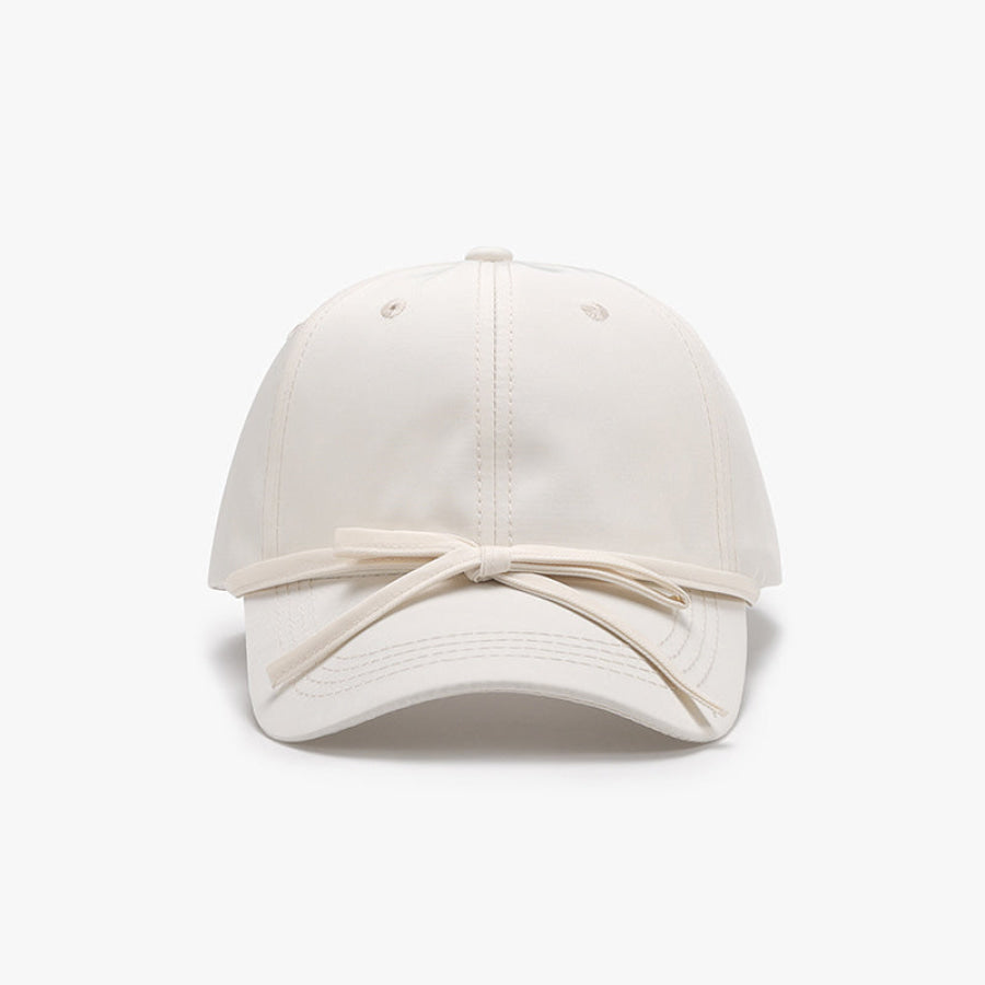 Tied Bow Cotton Baseball Cap Ivory / One Size Apparel and Accessories