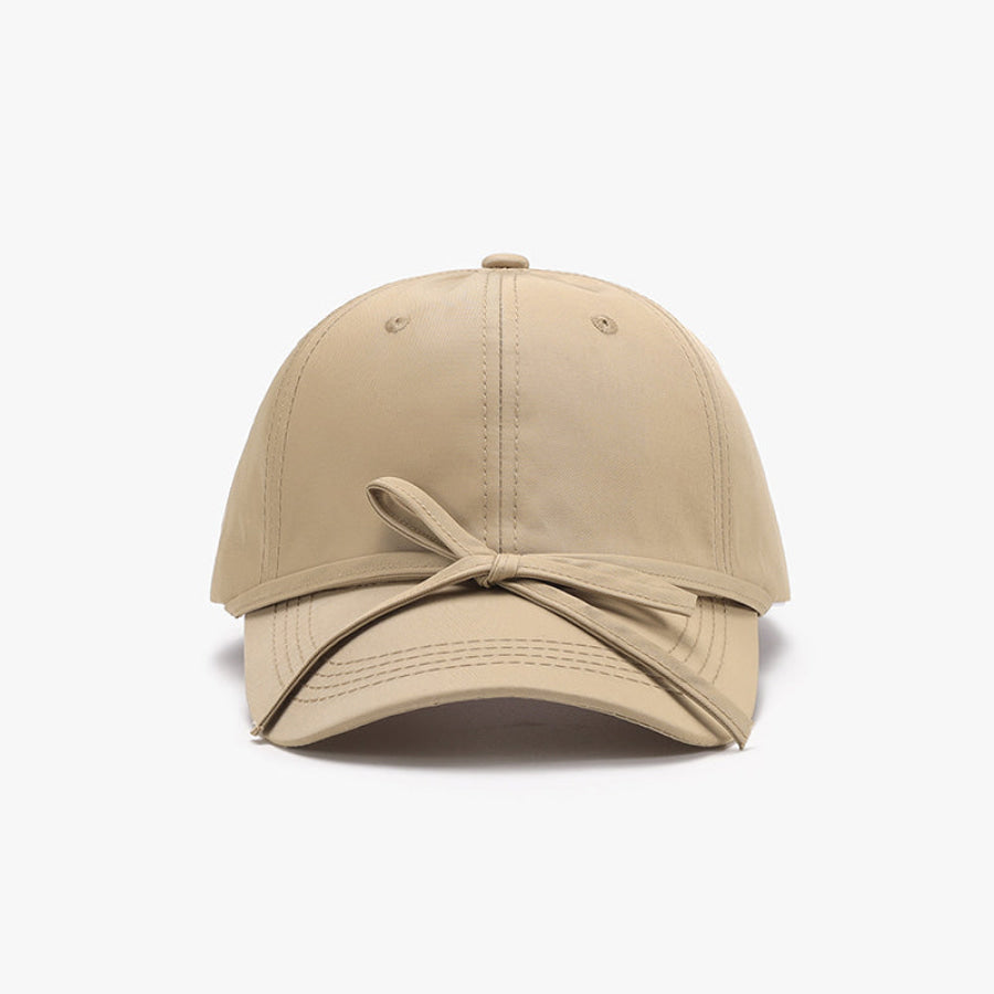 Tied Bow Cotton Baseball Cap Tan / One Size Apparel and Accessories