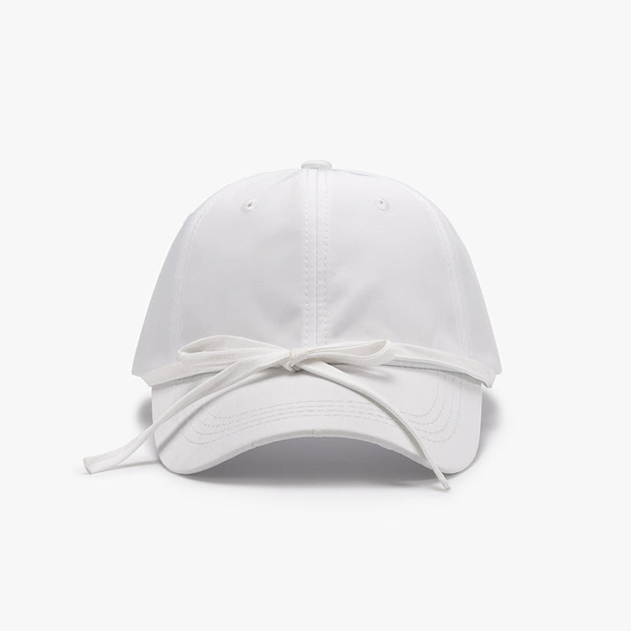 Tied Bow Cotton Baseball Cap White / One Size Apparel and Accessories