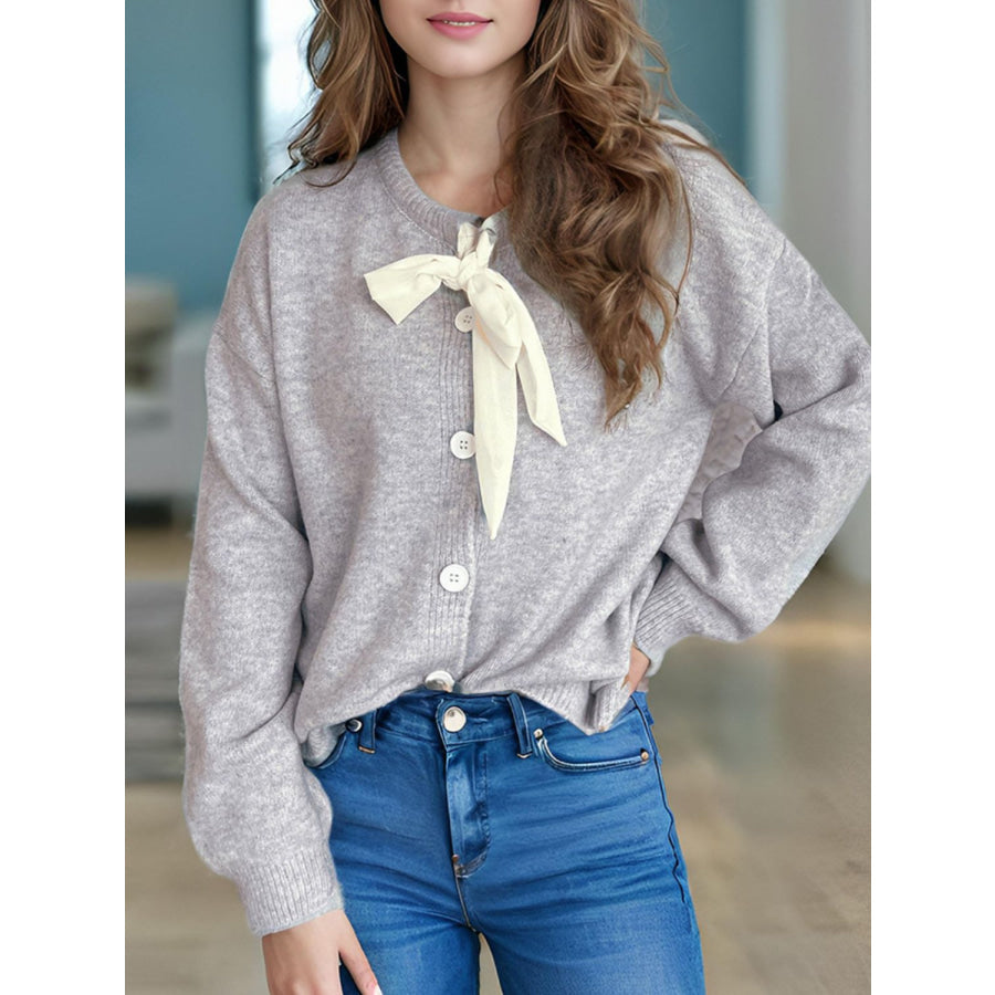 Tied Button Down Long Sleeve Cardigan Apparel and Accessories