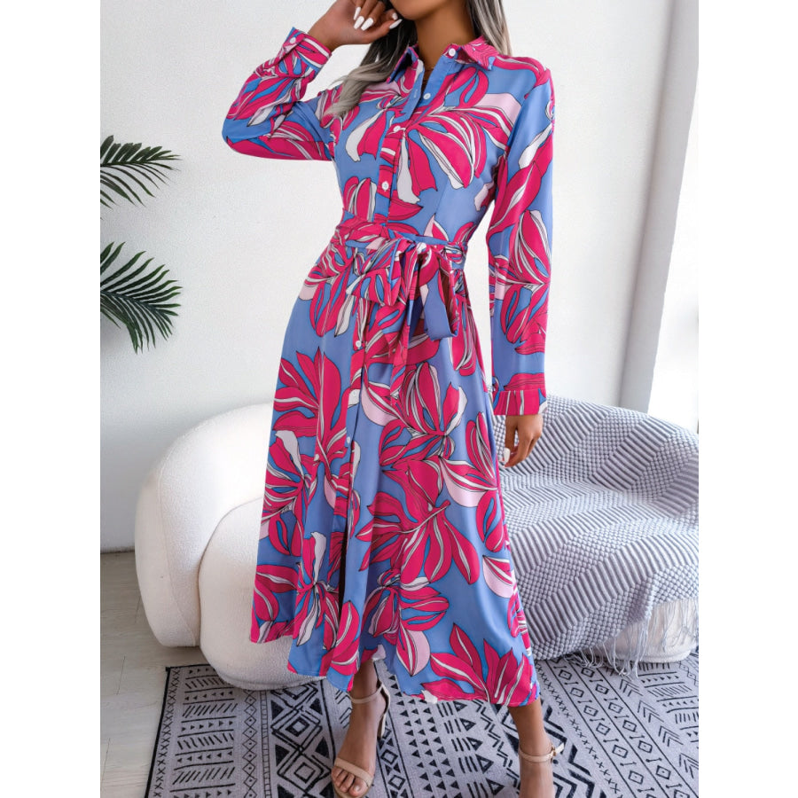 Tied Button Up Long Sleeve Dress Apparel and Accessories