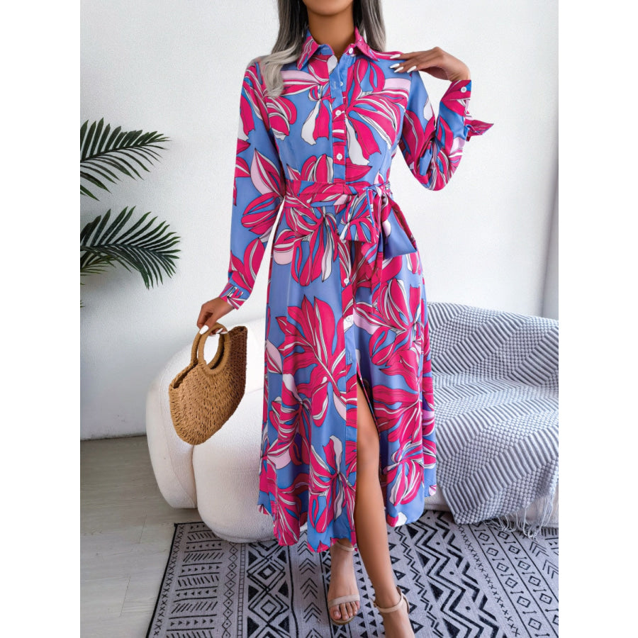 Tied Button Up Long Sleeve Dress Apparel and Accessories