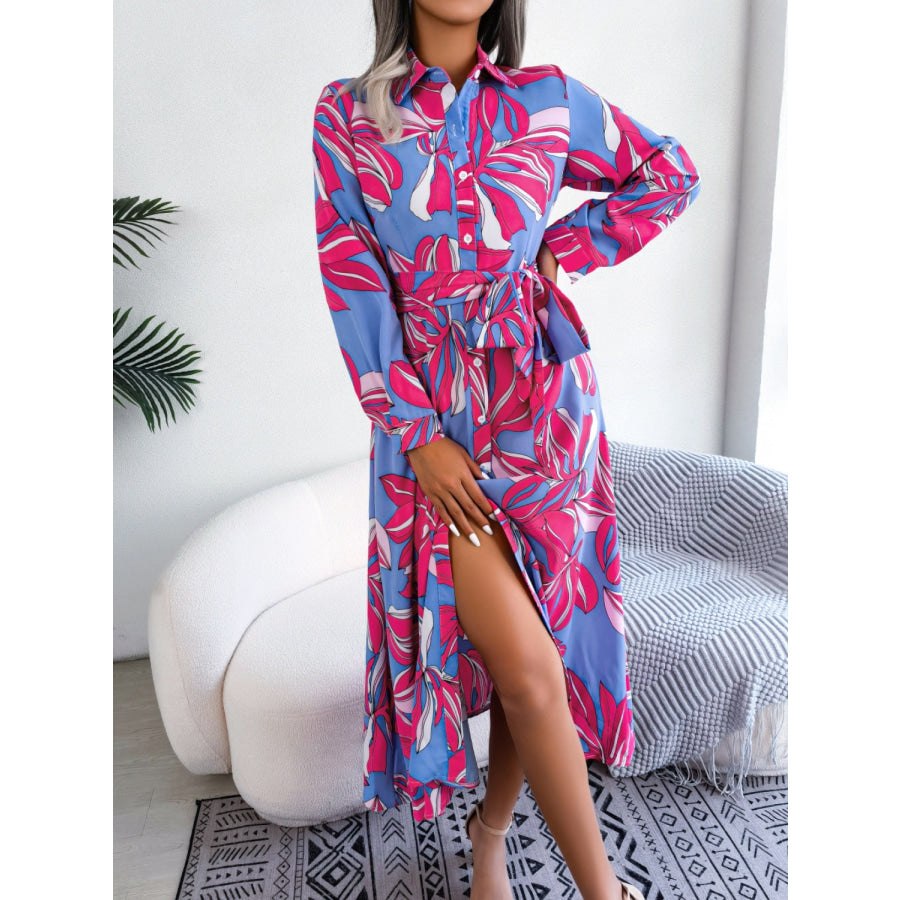 Tied Button Up Long Sleeve Dress Apparel and Accessories