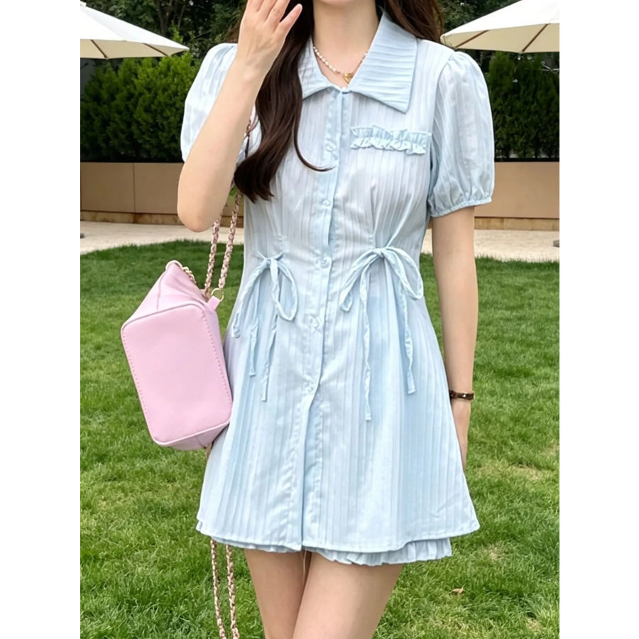 Tied Button Up Shirt and Shorts Set Apparel and Accessories