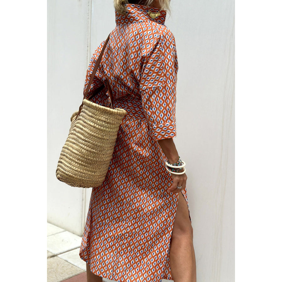 Tied Button Up Three-Quarter Sleeve Dress Apparel and Accessories