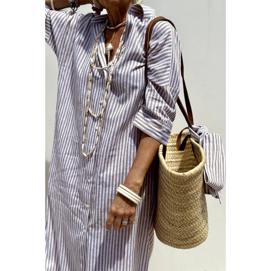 Tied Button Up Three-Quarter Sleeve Dress Apparel and Accessories