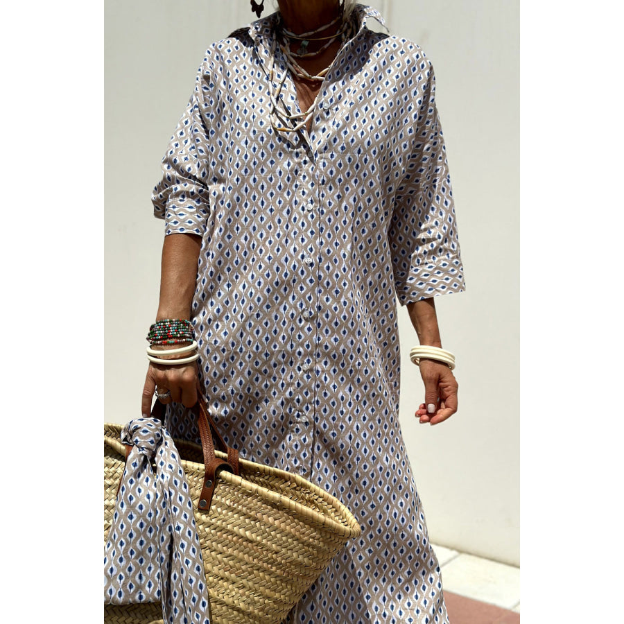 Tied Button Up Three-Quarter Sleeve Dress Apparel and Accessories