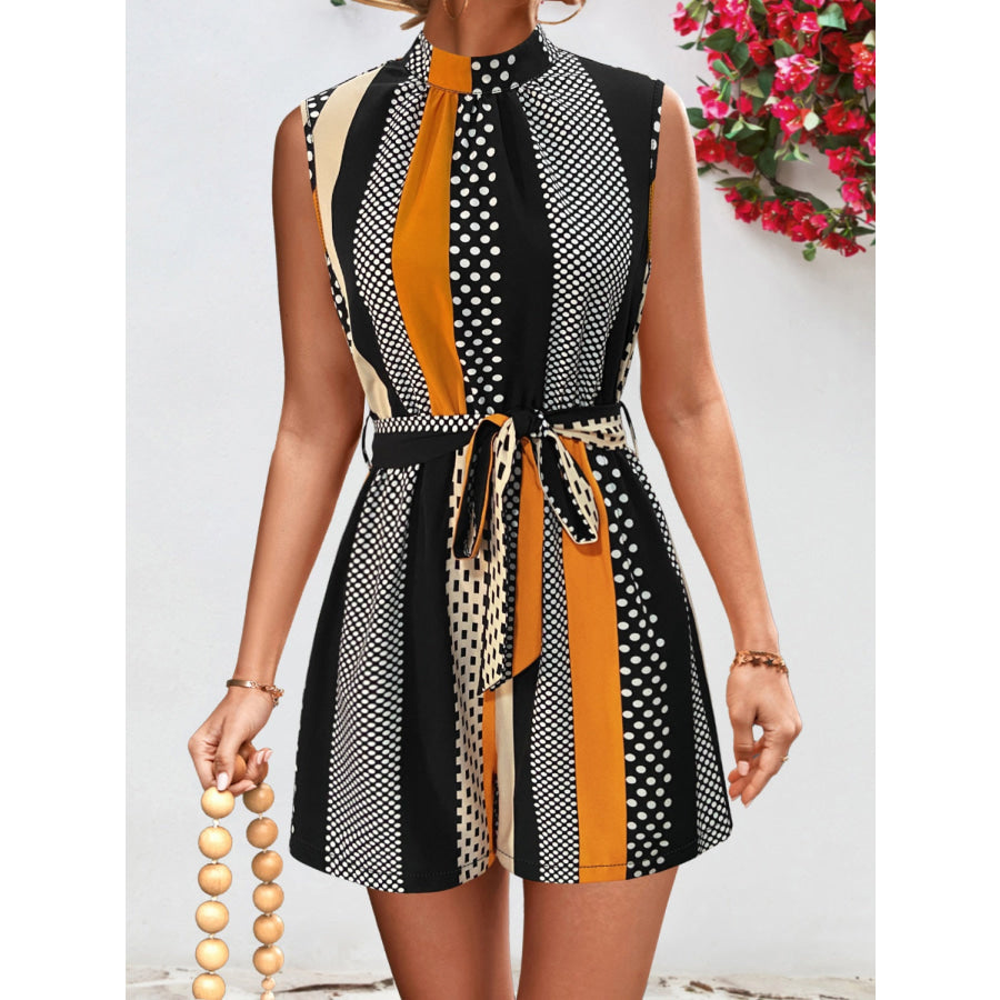 Tied Color Block Sleeveless Romper Black / S Apparel and Accessories