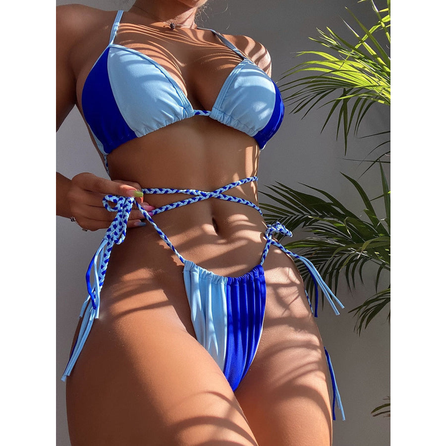 Tied Color Block Two - Piece Swim Set Ultra marine / S Apparel and Accessories