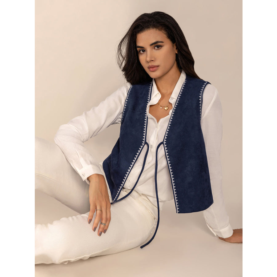 Tied Contrast Trim Vest Apparel and Accessories