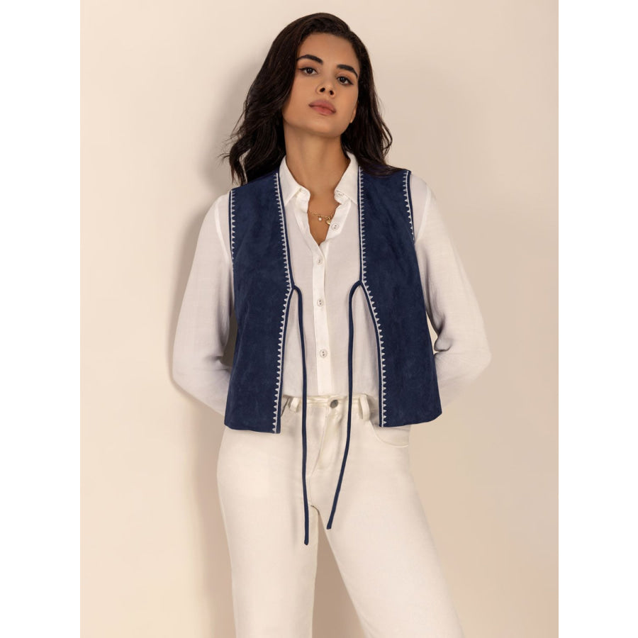 Tied Contrast Trim Vest Apparel and Accessories