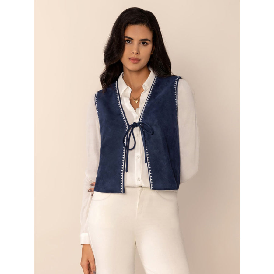 Tied Contrast Trim Vest Apparel and Accessories