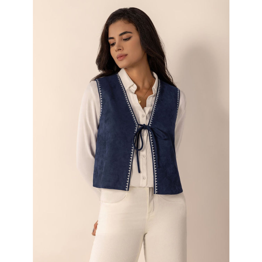 Tied Contrast Trim Vest Apparel and Accessories