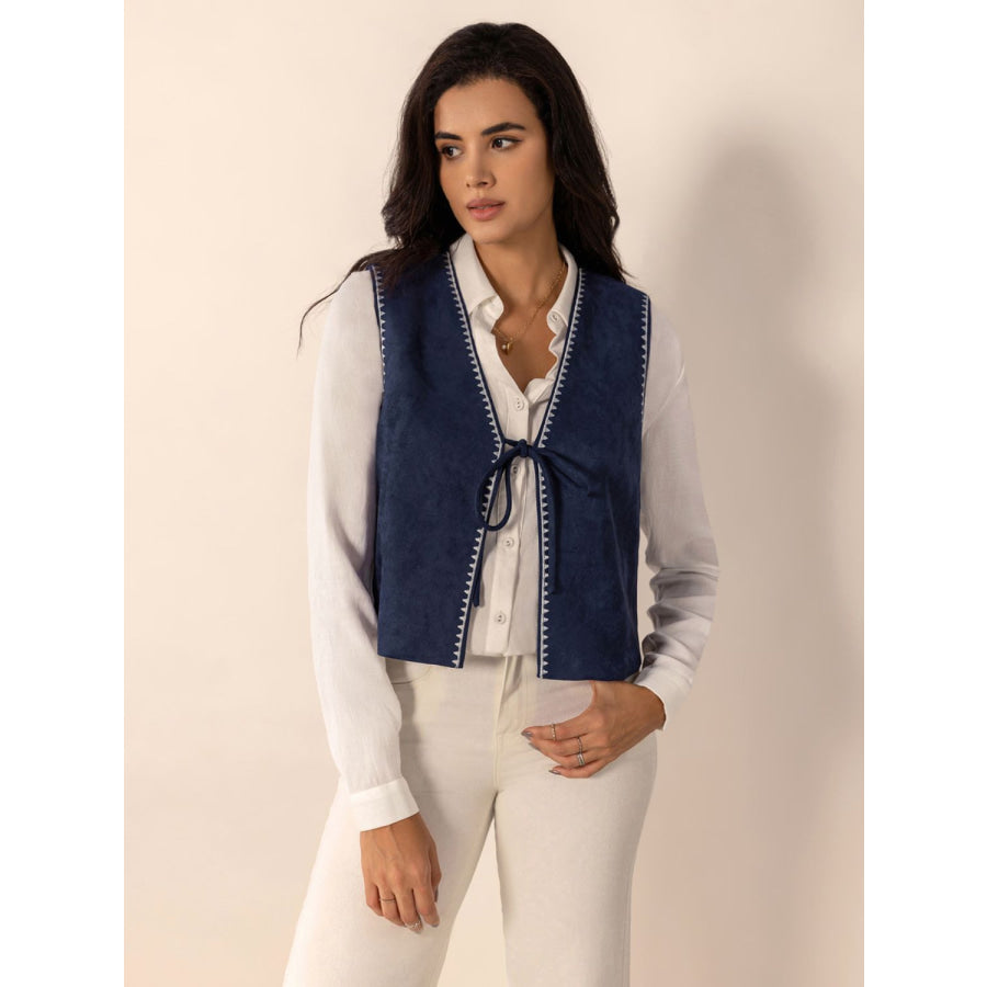 Tied Contrast Trim Vest Apparel and Accessories