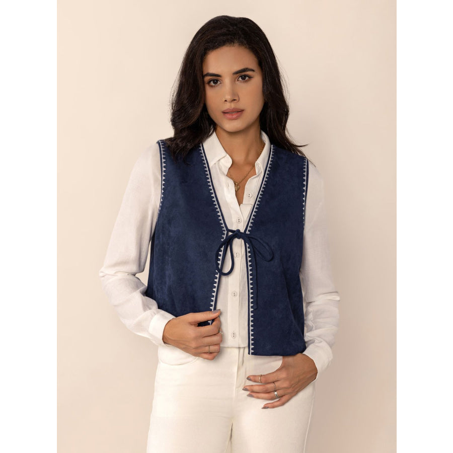 Tied Contrast Trim Vest Apparel and Accessories