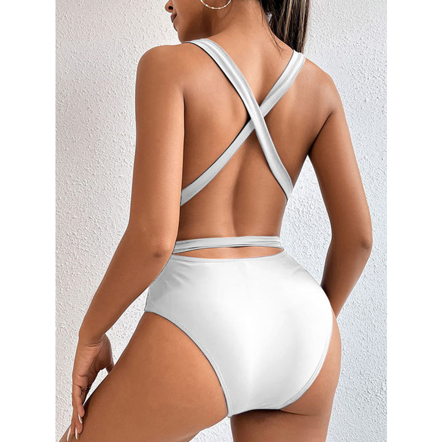 Tied Crisscross Wide Strap One - Piece Swimwear Apparel and Accessories