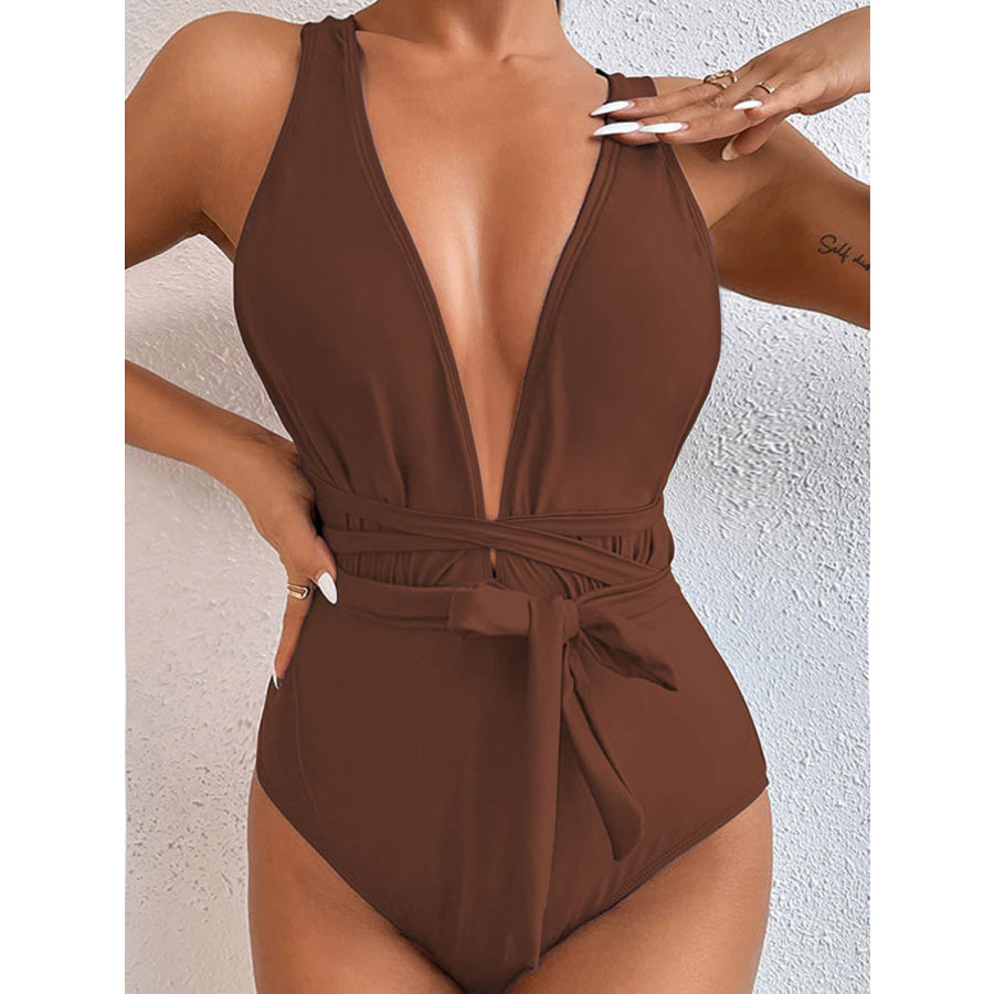 Tied Crisscross Wide Strap One - Piece Swimwear Apparel and Accessories