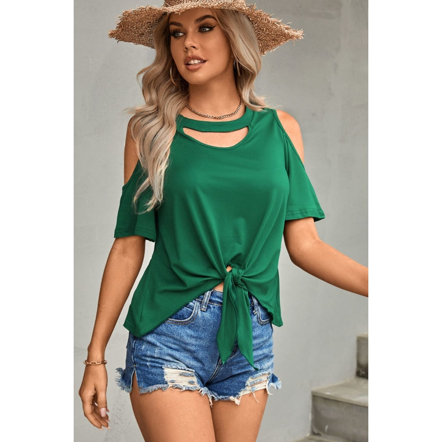 Tied Cutout Cold-Shoulder Top