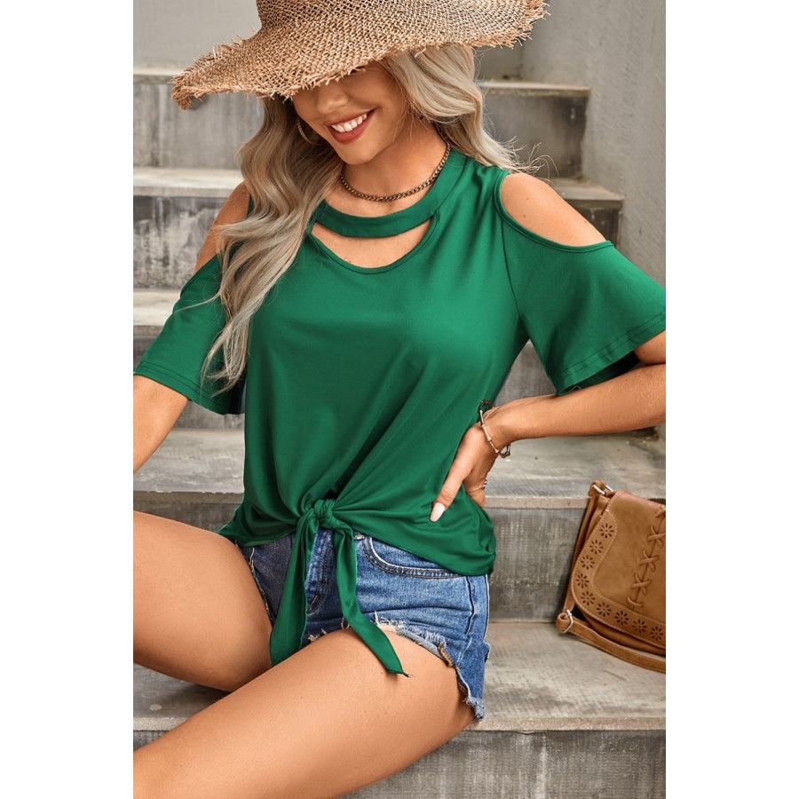 Tied Cutout Cold-Shoulder Top