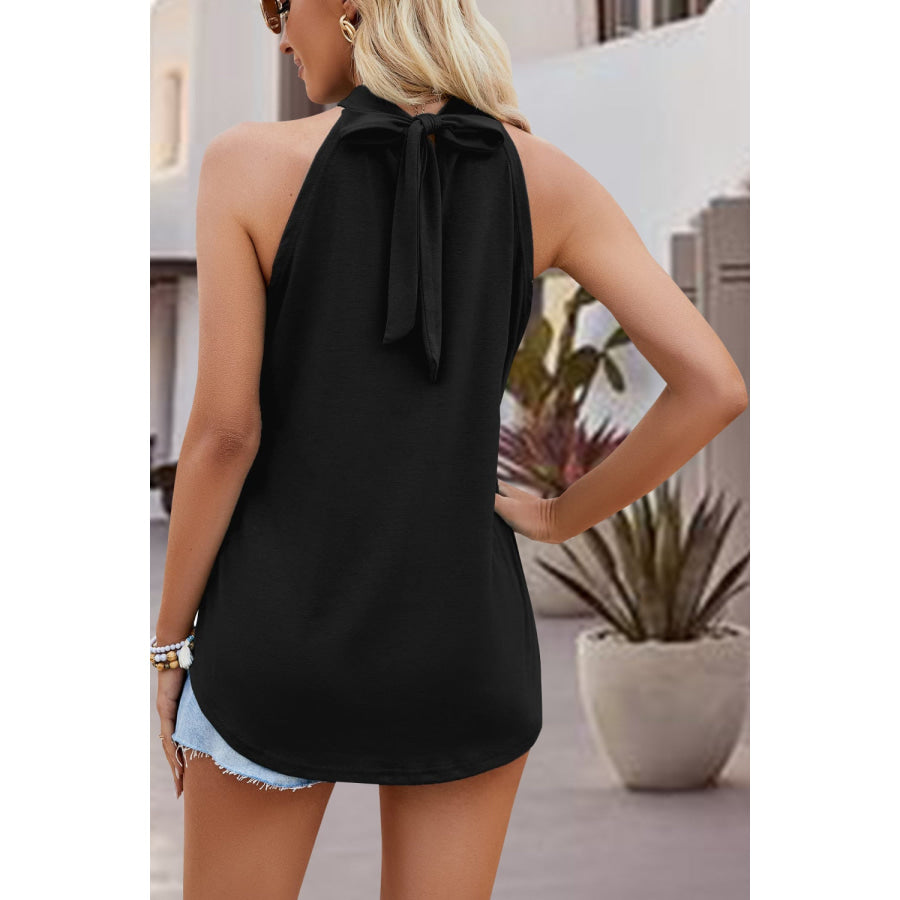 Tied Cutout Grecian Neck Tank Apparel and Accessories