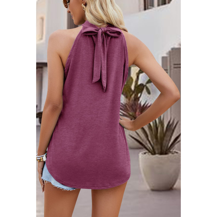 Tied Cutout Grecian Neck Tank Apparel and Accessories