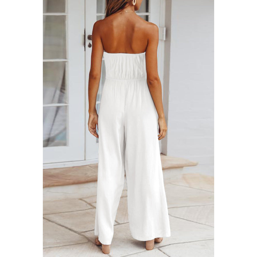 Tied Cutout Tube Wide Leg Jumpsuit Apparel and Accessories