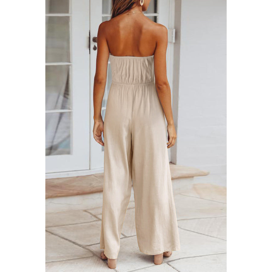 Tied Cutout Tube Wide Leg Jumpsuit Apparel and Accessories