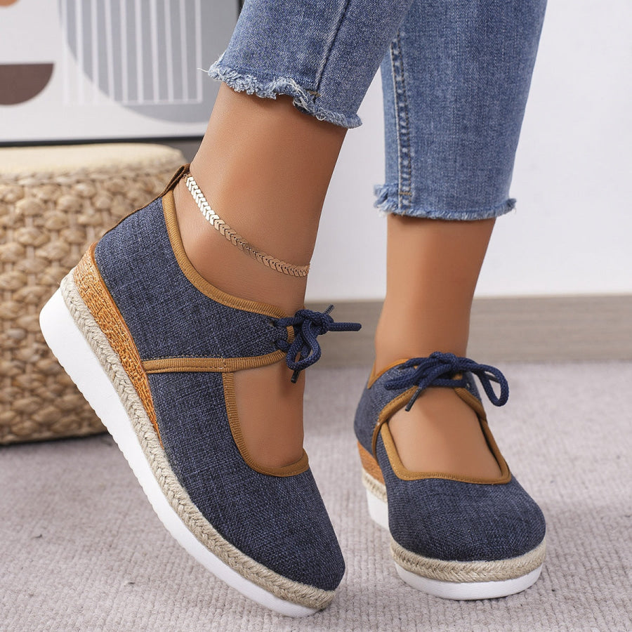 Tied Cutout Wedge Slip-Ons Navy / 36(US5) Apparel and Accessories