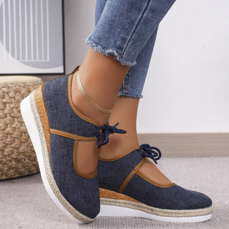 Tied Cutout Wedge Slip-Ons Navy / 36(US5) Apparel and Accessories