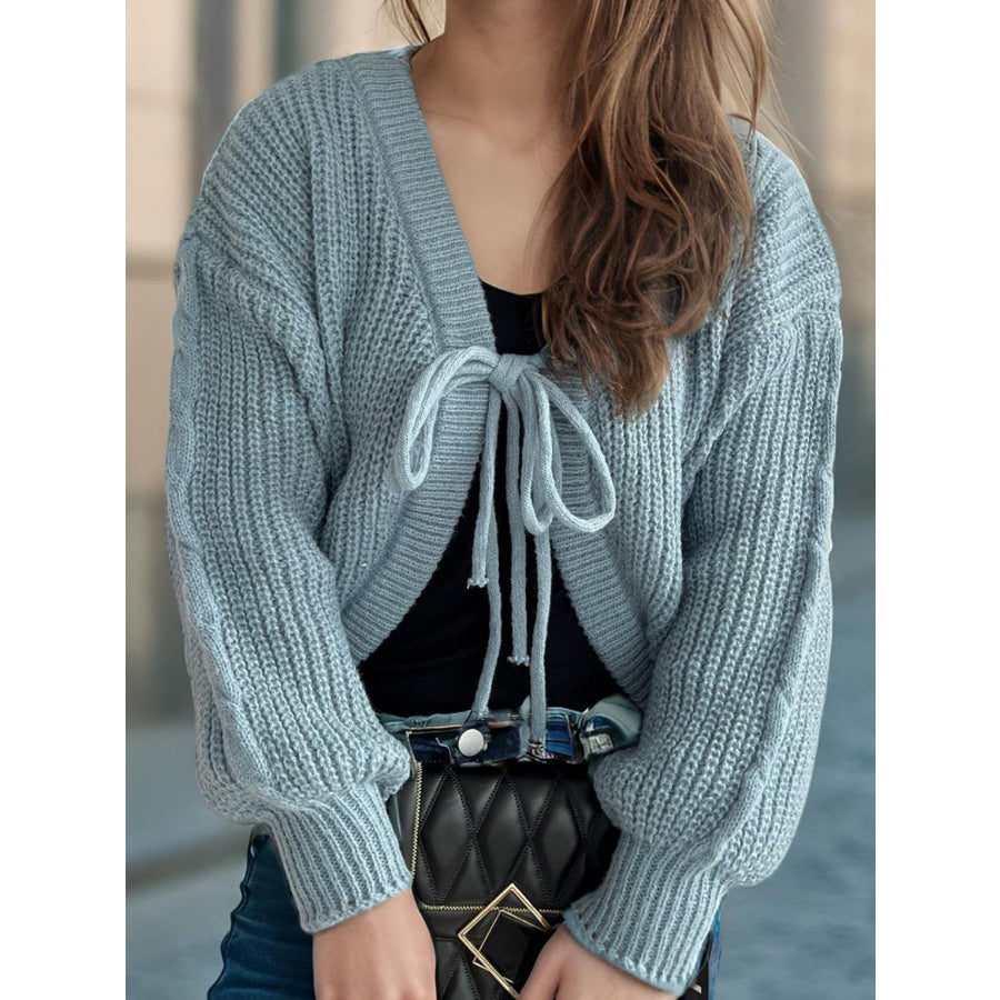 Tied Dropped Shoulder Long Sleeve Cardigan Apparel and Accessories