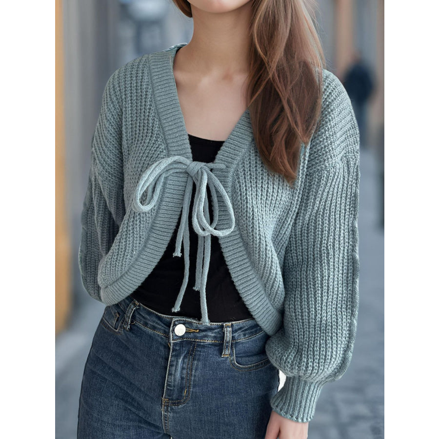 Tied Dropped Shoulder Long Sleeve Cardigan Apparel and Accessories