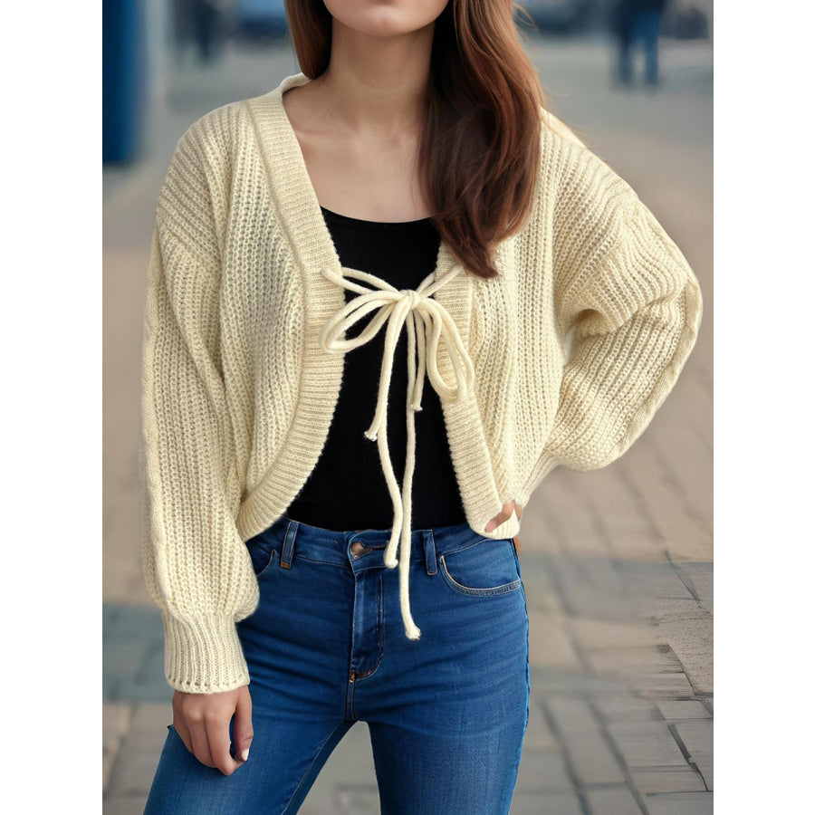 Tied Dropped Shoulder Long Sleeve Cardigan Apparel and Accessories