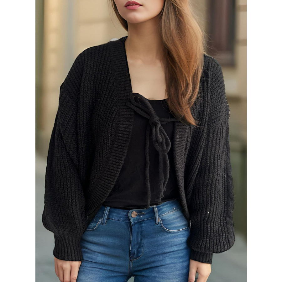 Tied Dropped Shoulder Long Sleeve Cardigan Apparel and Accessories