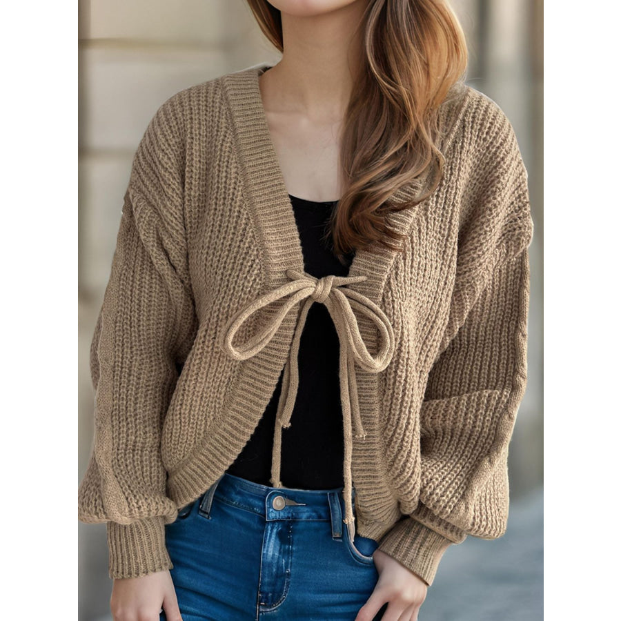 Tied Dropped Shoulder Long Sleeve Cardigan Apparel and Accessories