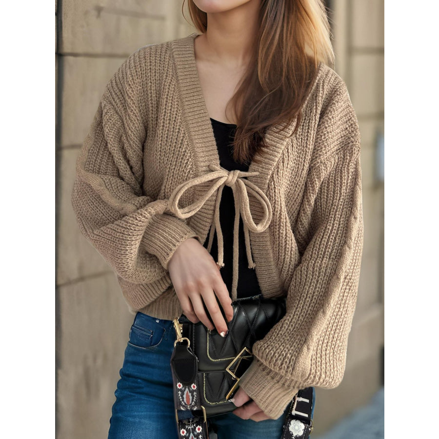 Tied Dropped Shoulder Long Sleeve Cardigan Apparel and Accessories