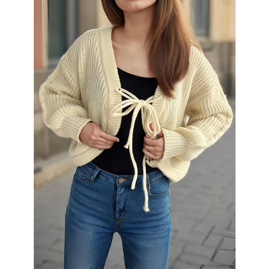 Tied Dropped Shoulder Long Sleeve Cardigan Apparel and Accessories