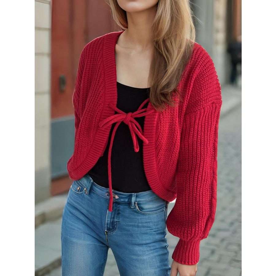 Tied Dropped Shoulder Long Sleeve Cardigan Apparel and Accessories