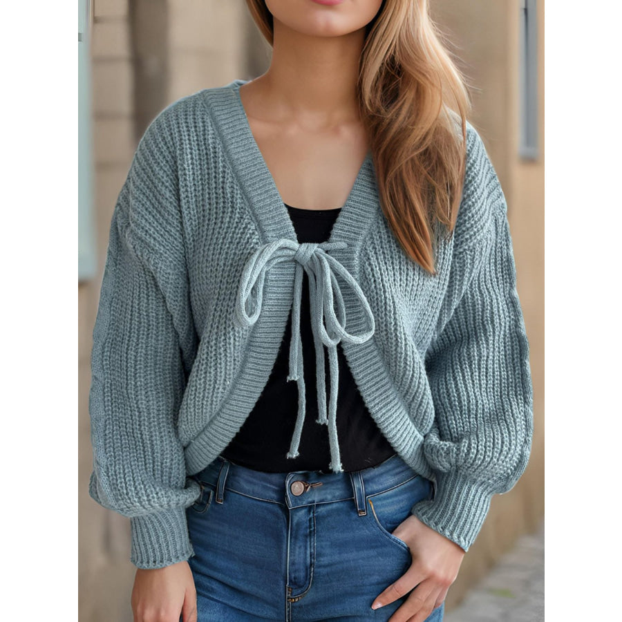 Tied Dropped Shoulder Long Sleeve Cardigan Apparel and Accessories