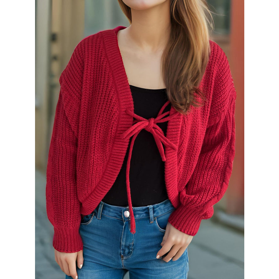 Tied Dropped Shoulder Long Sleeve Cardigan Apparel and Accessories