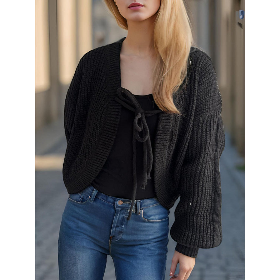 Tied Dropped Shoulder Long Sleeve Cardigan Apparel and Accessories