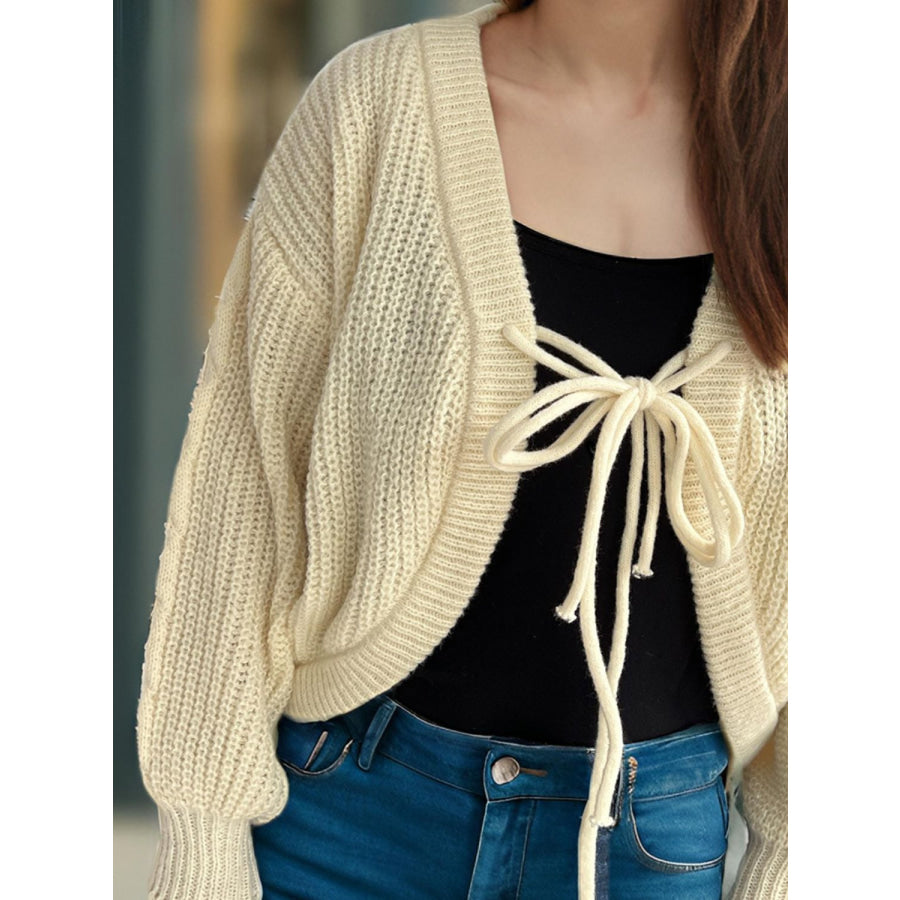 Tied Dropped Shoulder Long Sleeve Cardigan Apparel and Accessories