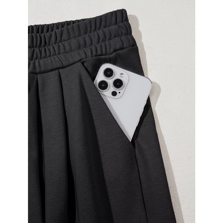 Tied Elastic High Waist Pleated Detail Solid Sweatpants Apparel and Accessories